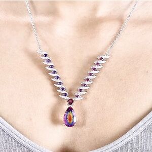 D'Joy Nebula Quartz Doublet & Multi Gemstone 16.35 ctw Cosmic Dance Necklace NWT